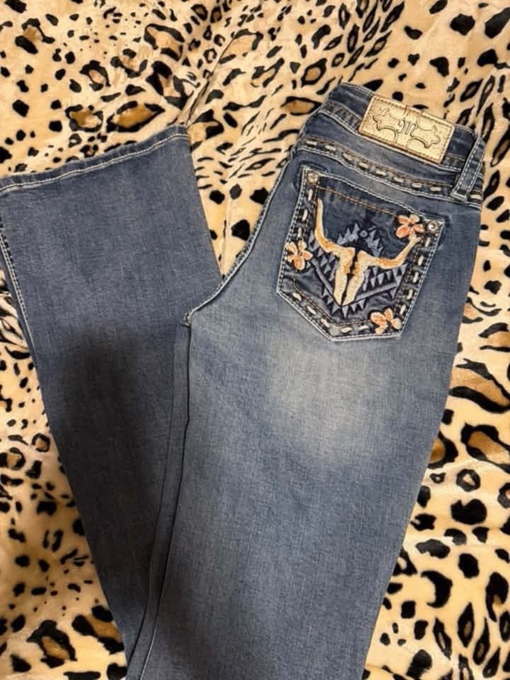 Miss Me Blue Bootcut Jeans with Embroidered Longhorn Pocket